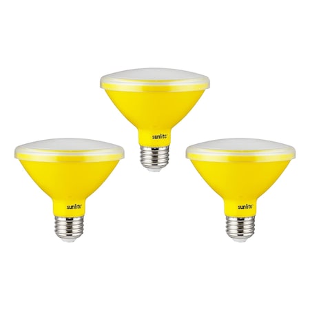 Sunlite LED PAR30 8W 75W Equiv E26 Base Floodlight Yellow Short Neck Colored Recessed Light Bulbs, 3PK 40238-NS
